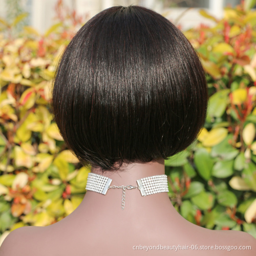 8 inch natural black Silky Smooth Brazilian human hair Bob wig Short Machine Made straight Wig with bangs for women